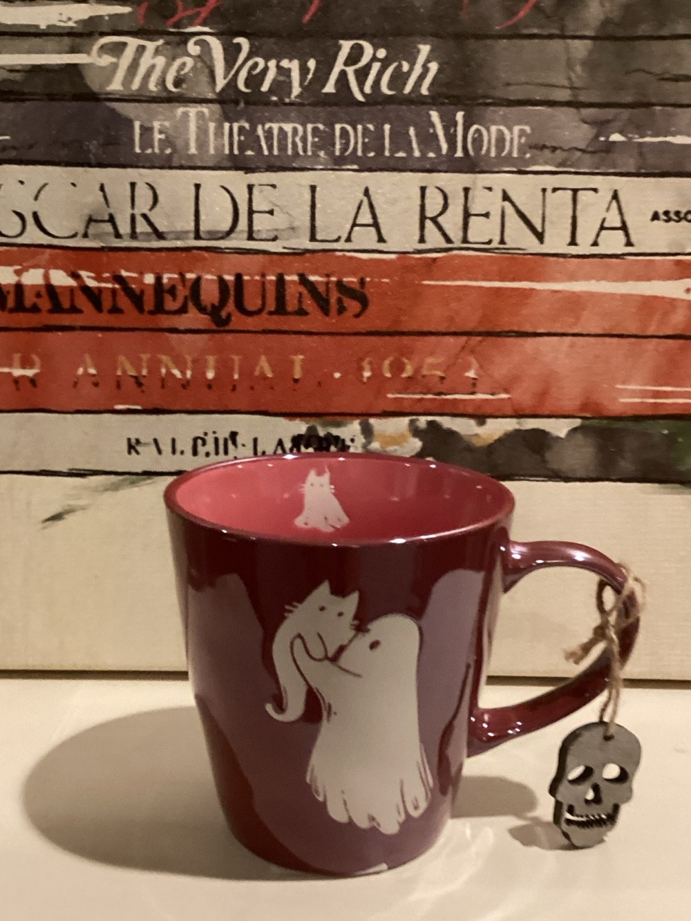 Prima Design Pink Iridescent Ghost Holding a Cat Mug 👻 🐈‍⬛